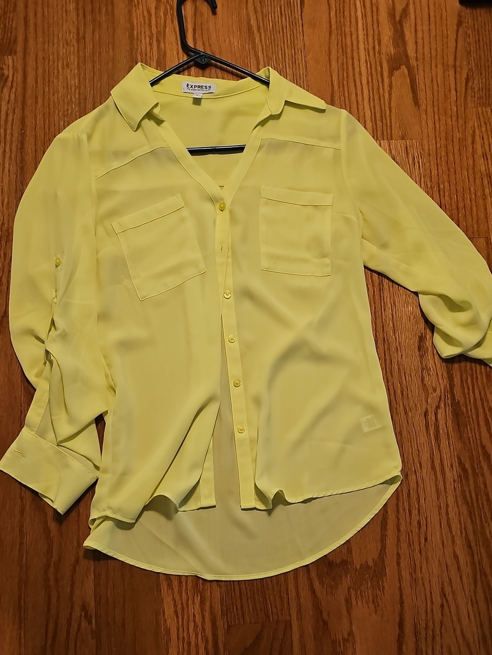 Express Sheer Lemon Button-Down Blouse